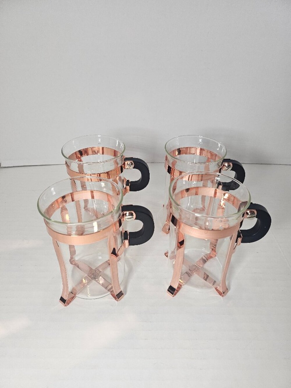 Vintage Bodum Chambord Glass Coffee Mugs Set Of 4 Copper Rose Gold Frames
